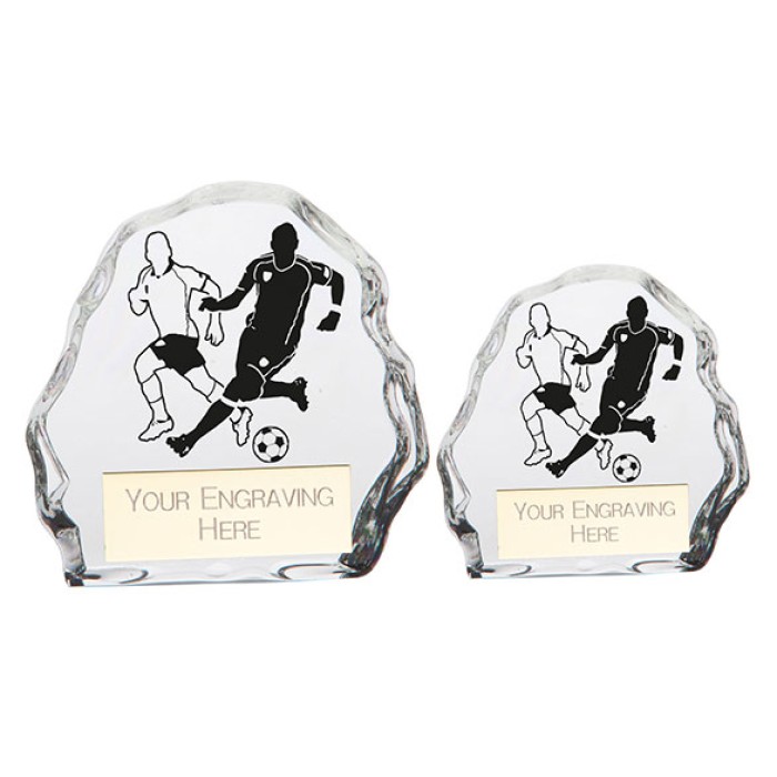 MYSTIQUE MALE FOOTBALL GLASS TROPHY -  2 SIZES - 7.5CM-9CM